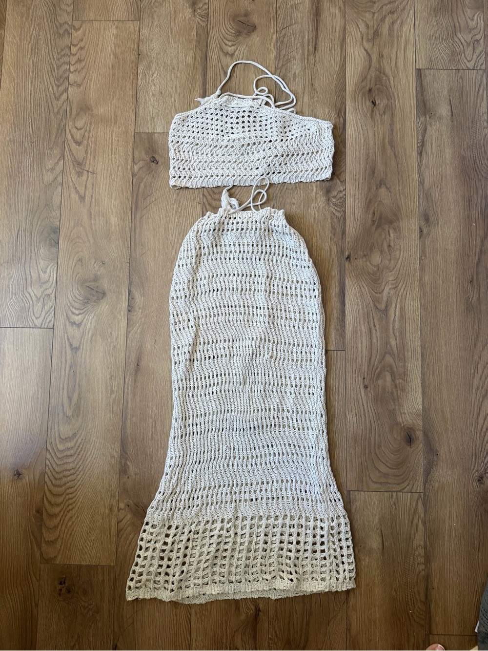 Handmade Crochet Two-Piece Beach Set in Off-White